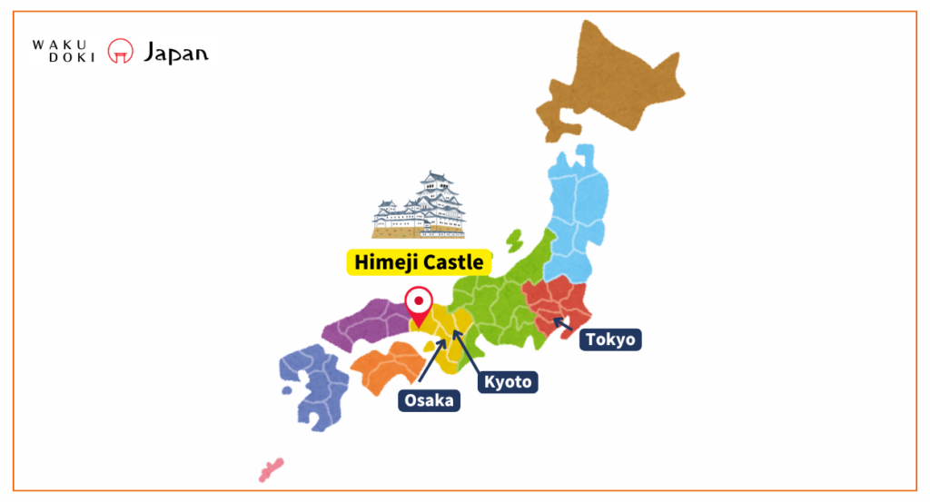 Japan map locating Himeji Castle