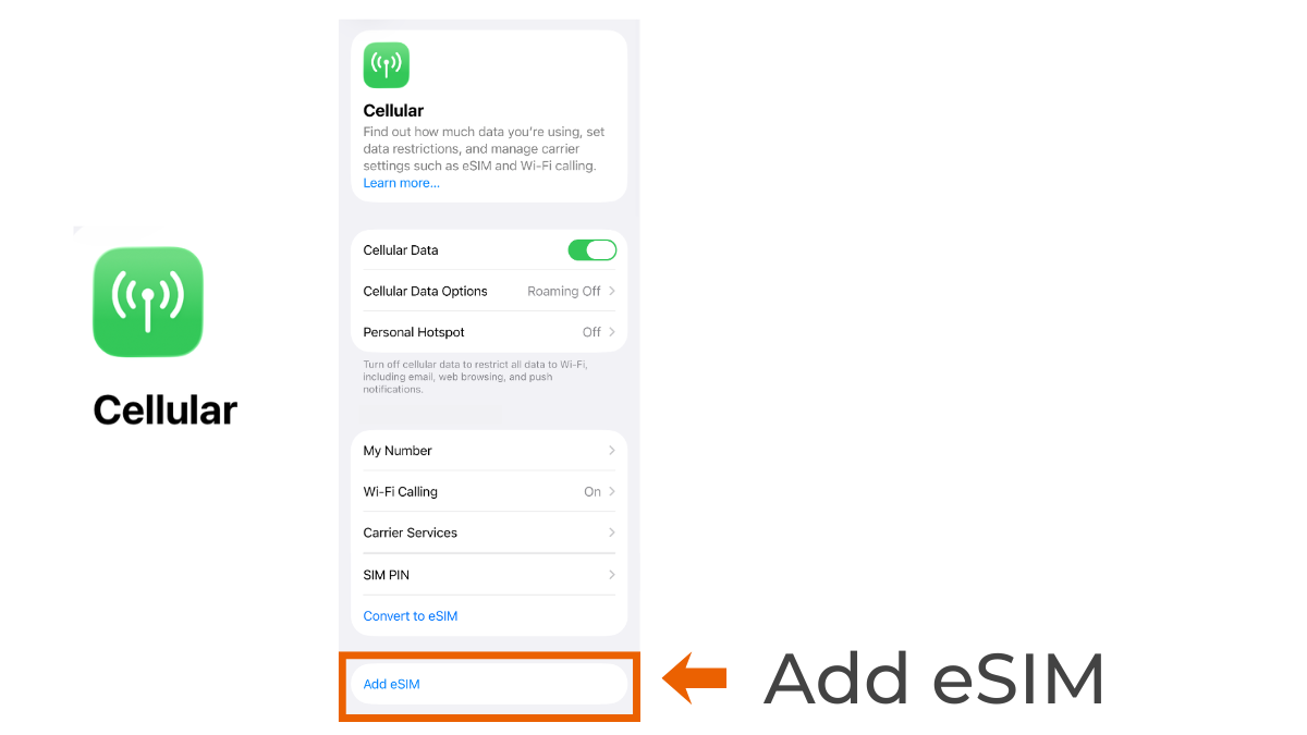 Add eSIM setting on iphone