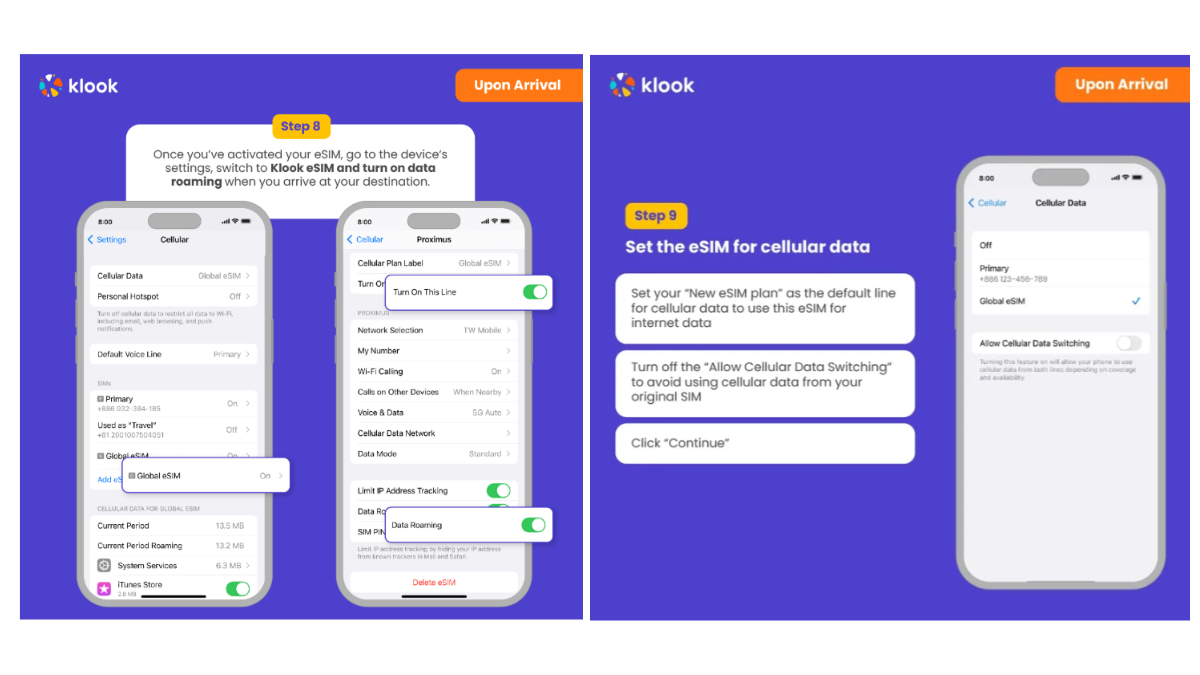 eSIM setup upon arrival