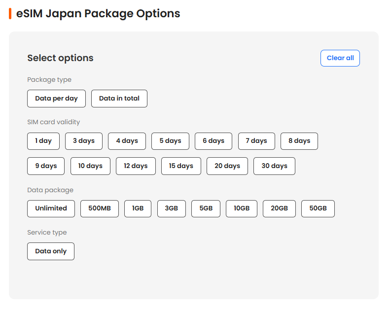 Klook eSIM Japan options